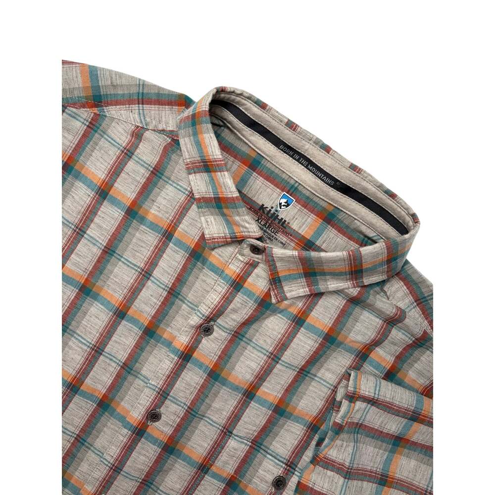 KUHL Skorpio Men’s XL Short Sleeve Plaid Button Up Shirt Linen Blend Casual